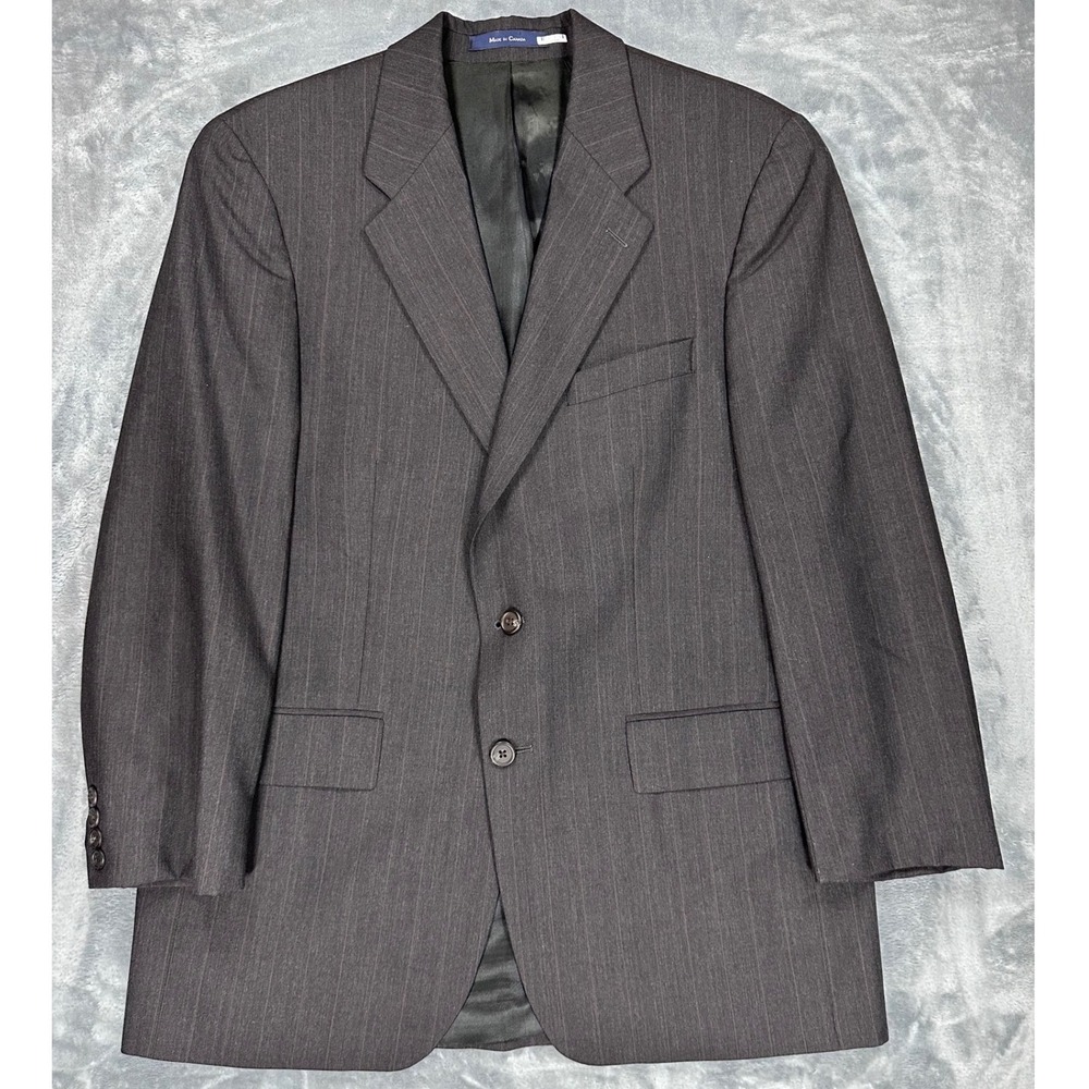 Chaps Ralph Lauren Mens 40R Blazer Charcoal Grey Pinstripe Wool Suit Jacket